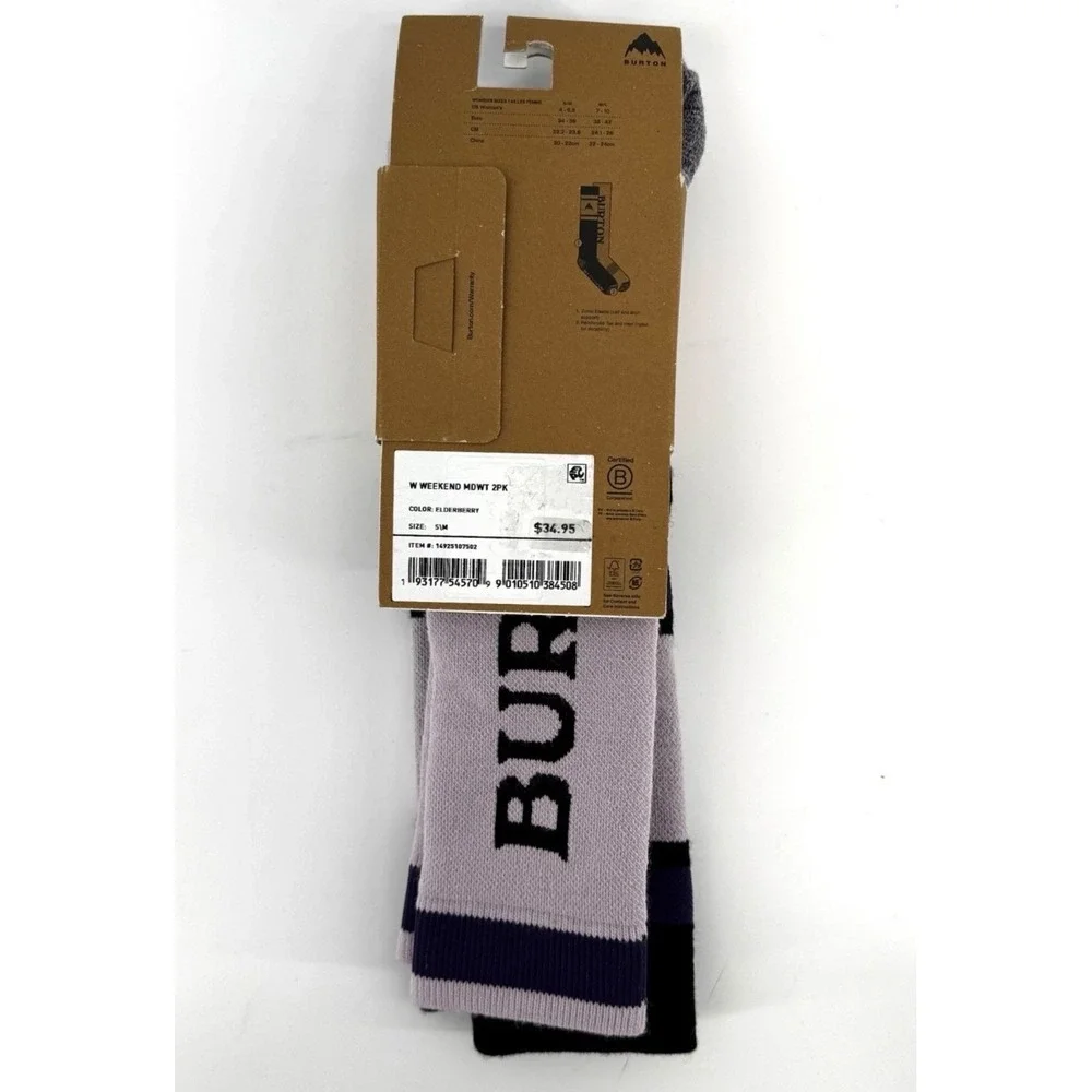 2 pack Burton Womens Weekend Midweight Socks Elderberry Size S/M Ski Hiking Snow